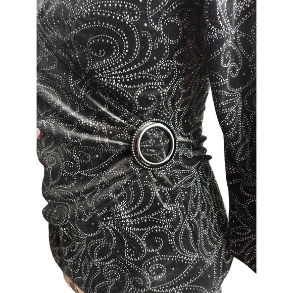 Notations Petite PS Womens Velvet Black Shimmer Long Sleeve Shirt Top - Picture 4 of 12